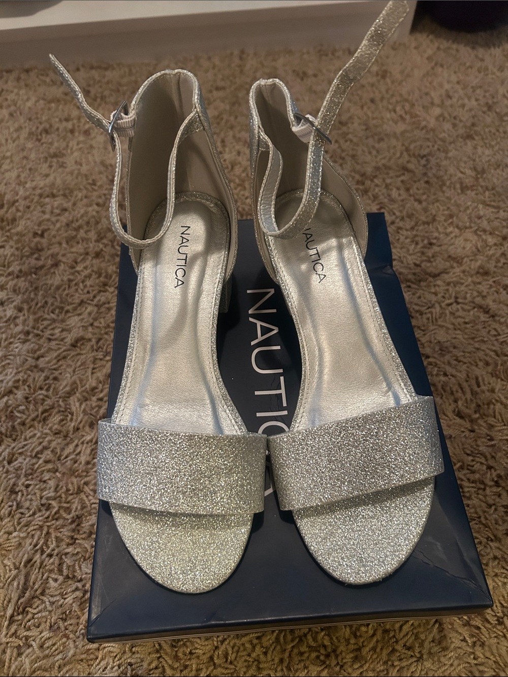 Nautica Sparkle Silver Ankle-Strap Heels